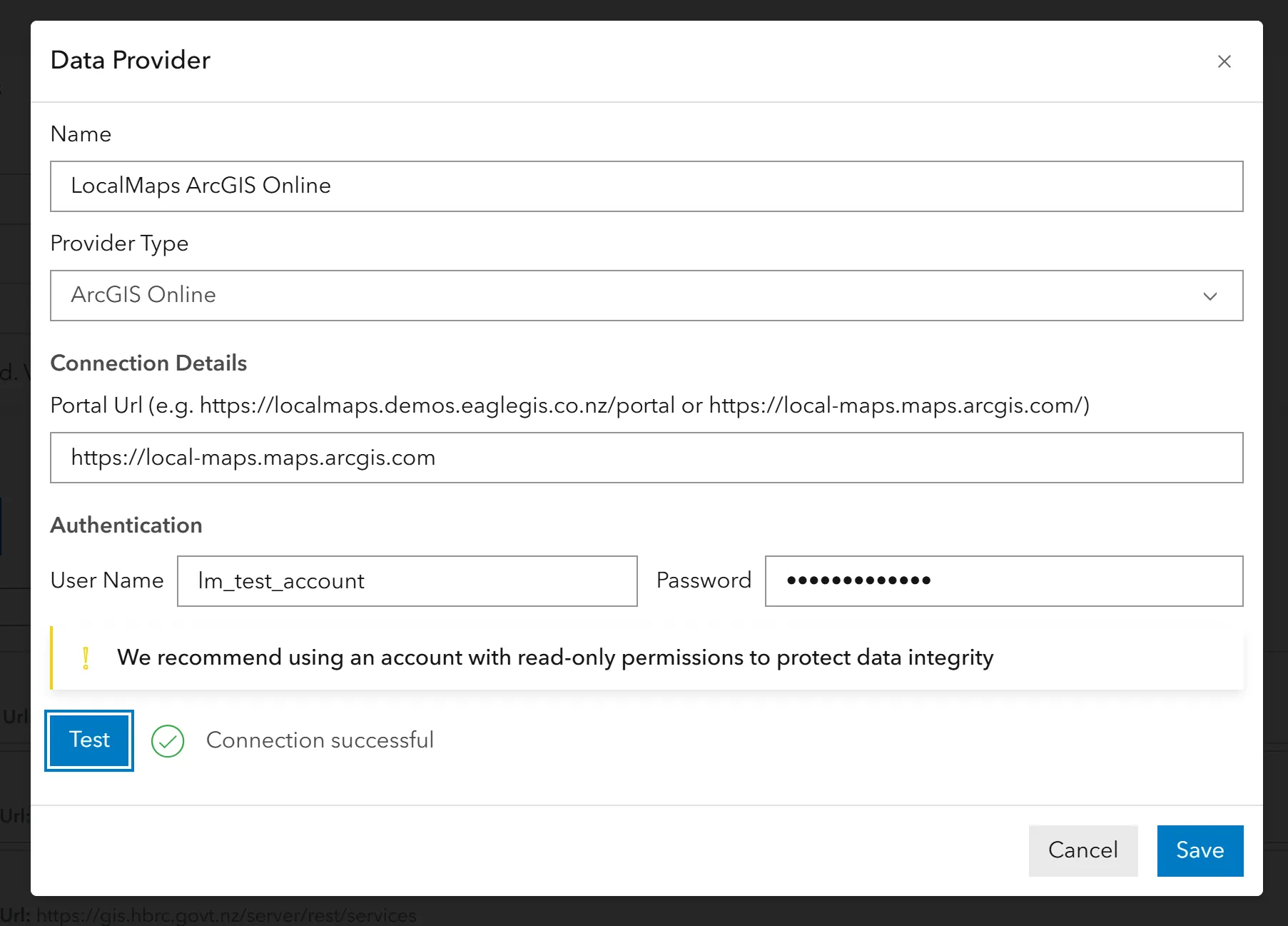 Datasource ArcGIS Provider Form