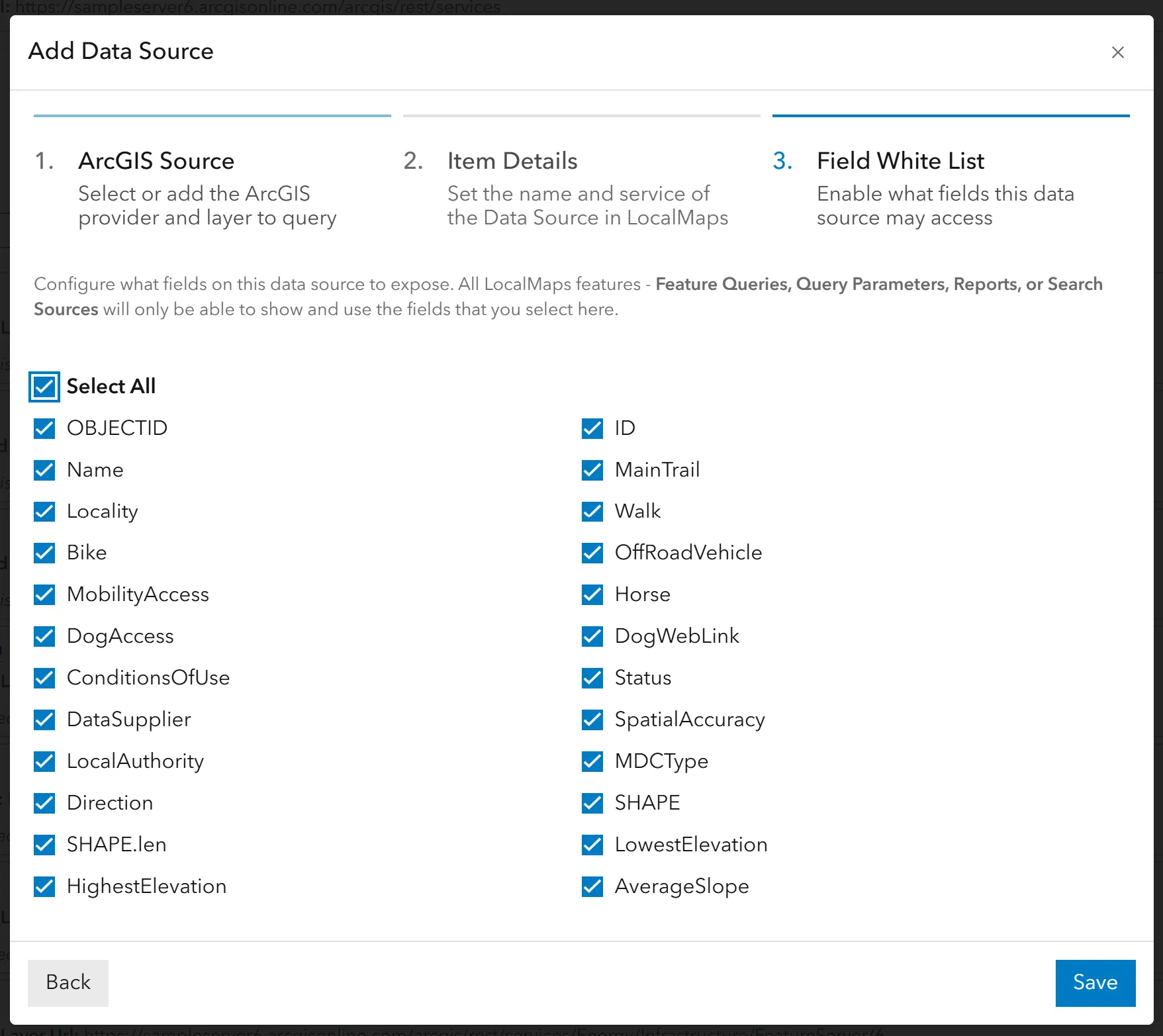 Datasource ArcGIS Field White List