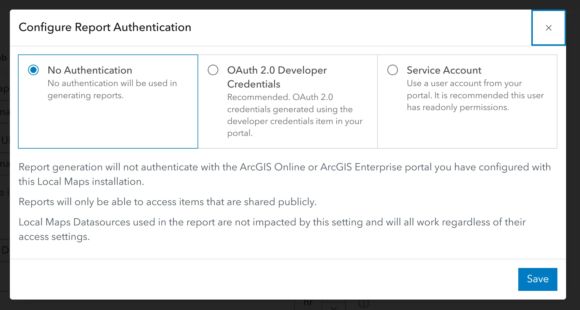 Report Settings Auth