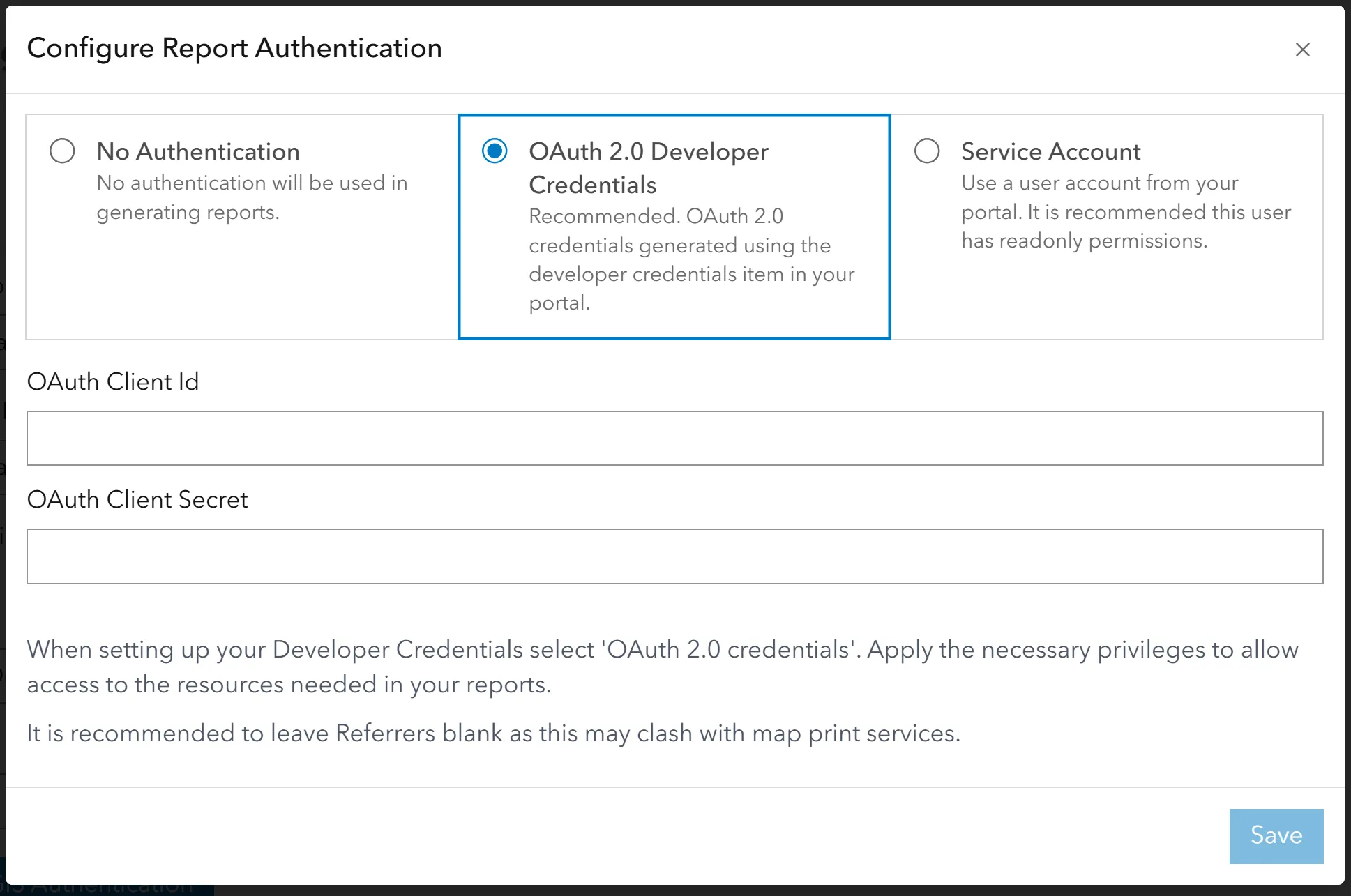Report Settings Auth